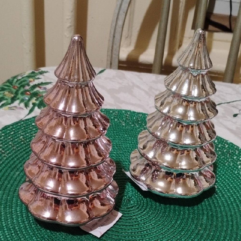 Metallic Glass Christmas Tree Decor Set Of 2